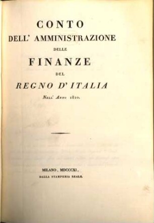Conto dell'Amministrazione delle Finanze del Regno d'Italia, 1810 (1811)