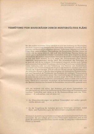 Verhütung von Bauschäden durch mustergültige Pläne