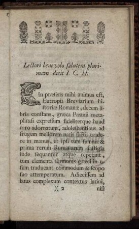 Lectori benevolo salutem plurimam dicit I. C. H.