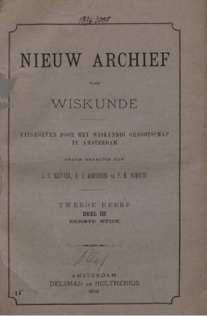 Tweede Reeks. Deel III. Eerste Stuk.