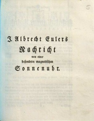 J. Albrecht Eulers Nachricht von einer besondern magnetischen Sonnenuhr