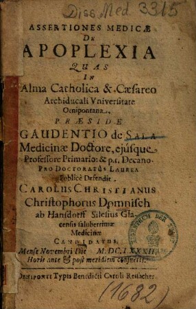 Assertiones Medicae De Apoplexia