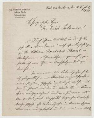 Brief von Jakob Stolz an Erich Salomon