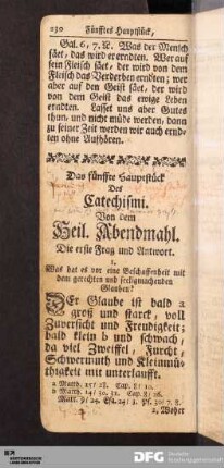 Das fünffte Hauptstück des Catechismi. Von dem Heil. Abendmahl.