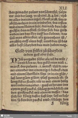 Gold von sylber zu schayden in dem guß oder feyr