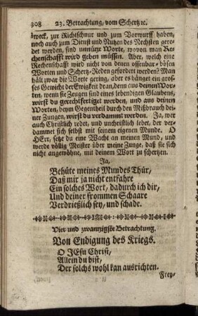 Vier und zwantzigste Betrachtung. Von Endigung des Kriegs.
