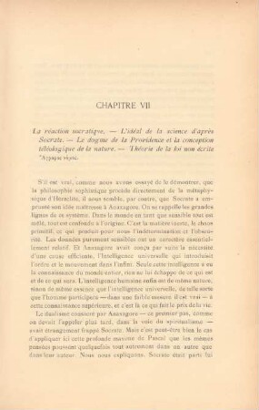 Chapitre VII. La réaction socratique. - L'idéal de la science d'après Socrate. - Le dogme de la Providence et la conception ...