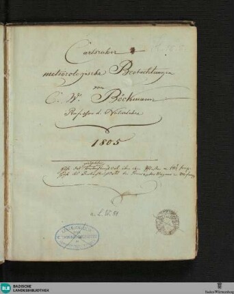 1805: Carlsruher meteorologische Beobachtungen vom Jahr 1805