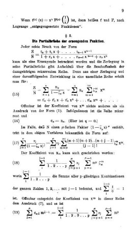 § 5. Die Partialbrüche der erzeugenden Funktionen.