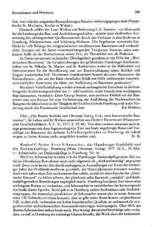 Fischer, Manfred F. :: Fritz Schumacher, das Hamburger Stadtbild und die Denkmalpflege, (Arbeitshefte zur Denkmalpflege in Hamburg, 4) : Hamburg, Christians, 1977