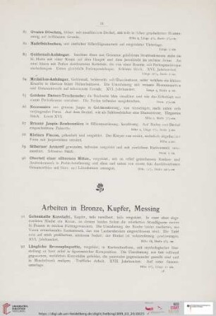 Arbeiten in Bronze, Kupfer, Messing (Nr. 91-108)