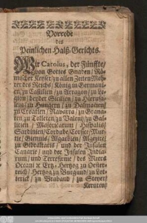 Vorrede des Peinlichen Halß-Gerichts.