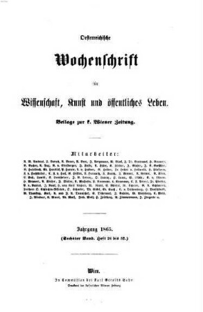 Österreichische Wochenschrift für Wissenschaft und Kunst, 6. 1865