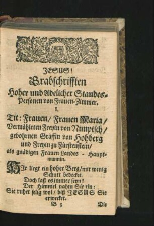 Grabschrifften Hoeher und Adelicher Standes-Personen von Frauen-Zimmer.