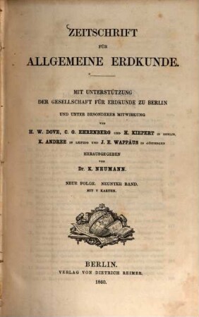 Zeitschrift für allgemeine Erdkunde. 9, 9. 1860