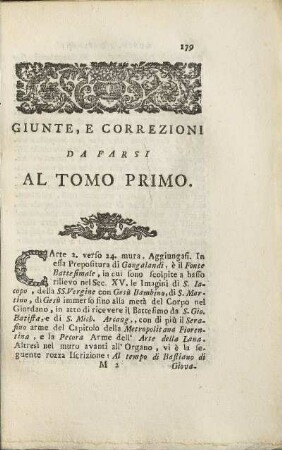 Giunte, E Correzioni Da Farsi Al Tomo Primo.