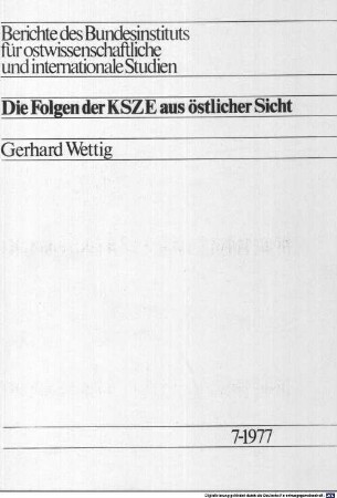 Die Folgen der KSZE aus östlicher Sicht