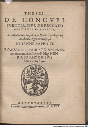 Theses De Concvpiscentia, Sive De Peccato Habitante In Renatis