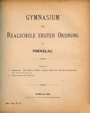 Gymnasium und Realschule Erster Ordnung zu Prenzlau. 1881/82