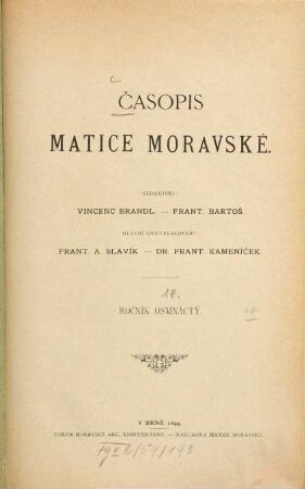 Časopis Matice Moravské. 18, 18. 1894