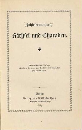 Räthsel [Rätsel] und Charaden