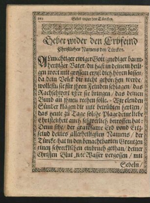 Gebet wider den Erbfeind Christliches Namens den Türcken.