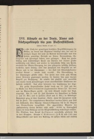 XVII. Kämpfe an der Vesle, Aisne und Rückzugskämpfe bis zum Waffenstillstand
