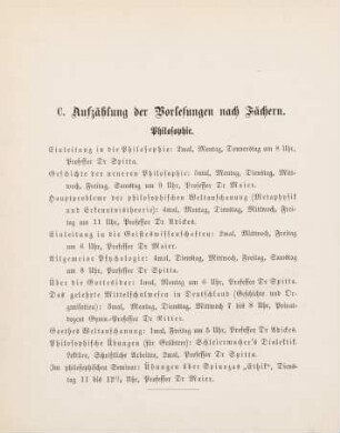 12-35, C. Aufzählung der Vorlesungen nach Fächern