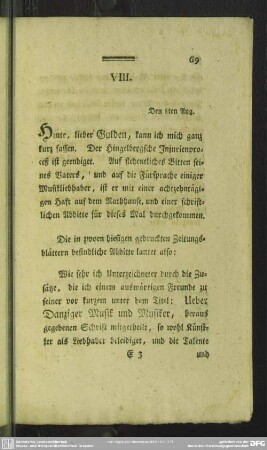 VIII. Den 8ten Aug.
