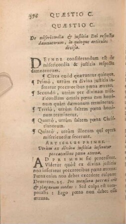 Quaestio C. De misericordia & justitia Dei respectu damnatorum, in quinque articulos divisa.