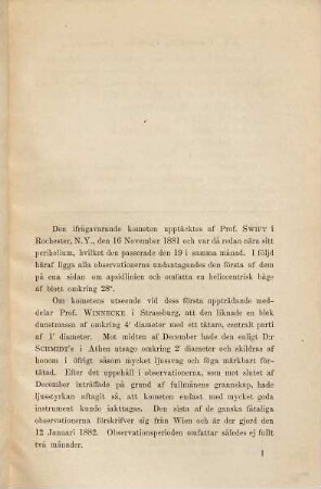 Bestämning af definitiva banelement för komet VIII 1881 : Akademisk afhandling