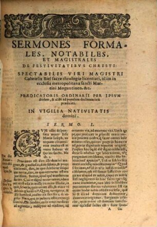 De Fastis Christi Sermones Gabrielis Biel professoris Theologiae