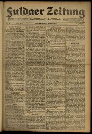 Erste Ausgabe vom Samstag, den 11. Januar 1913.