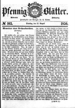 No. 103, Dienstag, den 27. August