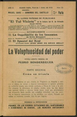 1918000220: La voluptuosidad del poder : novela inédita original ; parte segunda ; como se triunfa