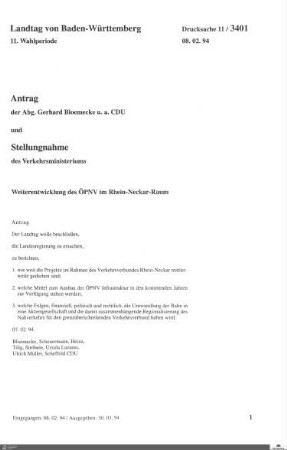 Drucksachen 3401-3500: Anträge, Anfragen, Gesetzentwürfe