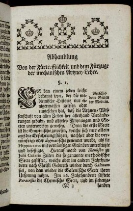 Abhandlung Von der Fürtrefflichkeit und dem Fürzuge der mechanischen Artzney-Lehre