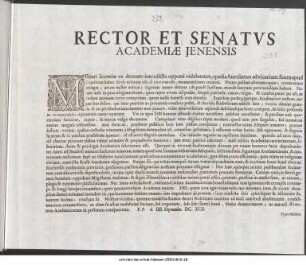 Rector Et Senatvs Academiæ Jenensis : Militari licentiæ ea demum interdicta opponi videbantur, qualia Aurelianus advicarium suum apud Vopiscum habet ... P.P. d. IIII. Septembr. DC. XCII