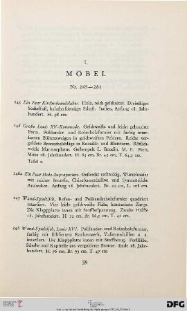 I. Möbel (Nr. 245-281)