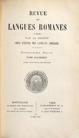 Revue des langues romanes. 18 = Sér. 3, T. 4. 1880