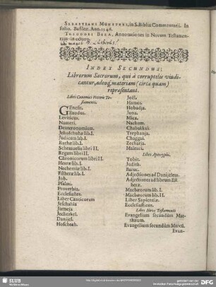 Index Secundus; Librorum Sacrorum, qui a corruptelis vindicantur, adeoq[ue] materiam (circa quam) repraesentant