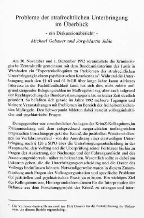 207-224, Probleme der strafrechtlichen Unterbringung im Überblick - ein Diskussionsbericht