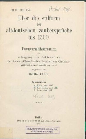 Über die Stilform der altdeutschen Zaubersprüche bis 1300