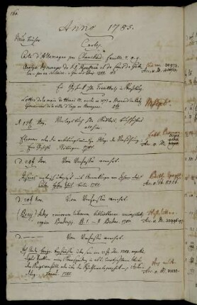 Ein Geschenk Hhn Treuttels in Straßburg. - Verlags Buch Hhn Küblers, Buchführers allhier. - Vom Verfasser [Johann David Cube] verehrt. - Vom Verfasser [Georg Pray] verehrt. - Vom Verfasser [Johann Andreas Benignus Bergsträsser] verehrt.