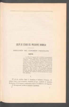 Golpe de Estado del presidente Rivarola : Disolución del Congreso Paraguayo 1871