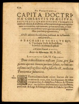 De Poenitentia Capita Doctrinae Coelestis Praecipua ...