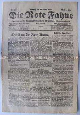 Kommunistische Tageszeitung "Die Rote Fahne" u.a. mit einem Appell von Trotzki an die Rote Armee