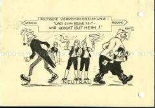 Postkarte mit Karikatur zum Thema Deutsche Neutralität