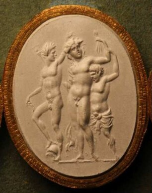 Trunkener Bacchus, von einem Satyrn und einem Faun gestützt (Daktyliothek, Erstes Mythologisches Tausend)
