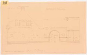 Herrenhaus Hohenborn bei Kassel Umbau: Stallgebäude: Westansicht 1:50